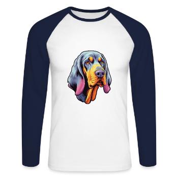 Bluetick Coonhound Hunderasse Cartoon Kawaii Illust - Unisex Baseballshirt langarm - Weiß/Navy - Vorne - Nik (191cm)