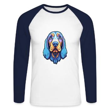 Blue Gascony Basset Dog Breed Cartoon Kawaii Illus - Unisex Long Sleeve Baseball T-Shirt - white/navy - Front - Nik (191cm)