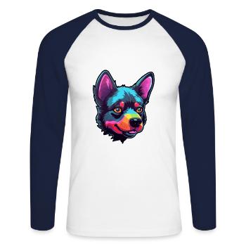 Schwarzer norwegischer Elchhund Hunderasse Cartoon Kawaii - Unisex Baseballshirt langarm - Weiß/Navy - Vorne - Nik (191cm)