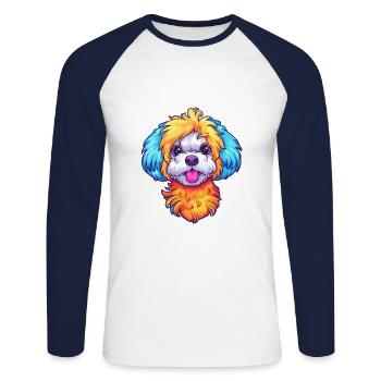 Bichon Yorkie Hunderasse Cartoon Kawaii Illustratio - Unisex Baseballshirt langarm - Weiß/Navy - Vorne - Nik (191cm)