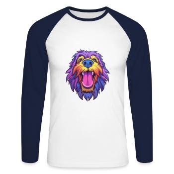 Bergamasco Berger Chien Race Cartoon Kawaii Illus - T-shirt baseball manches longues Homme - blanc/marine - Devant - Nik (191cm)
