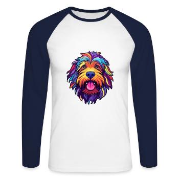 Bergamasco chien race dessin animé kawaii illustration - T-shirt baseball manches longues Homme - blanc/marine - Devant - Nik (191cm)