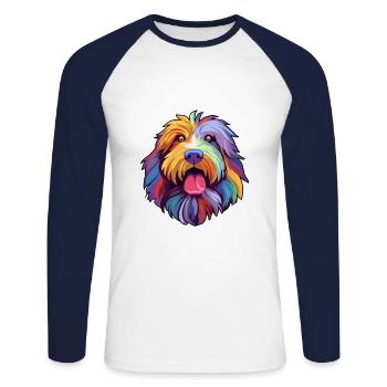 Bergamasco chien de berger race de chien dessin animé kawaii illus - T-shirt baseball manches longues Homme - blanc/marine - Devant - Nik (191cm)