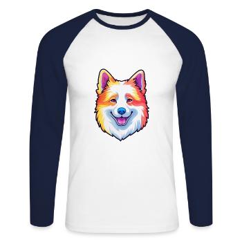Berger Blanc Suisse Dog Breed Cartoon Kawaii Illus - Unisex Long Sleeve Baseball T-Shirt - white/navy - Front - Nik (191cm)
