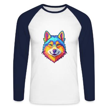 Korean Jindo Dog Breed Cartoon Kawaii Illustration - Unisex Long Sleeve Baseball T-Shirt - white/navy - Front - Nik (191cm)