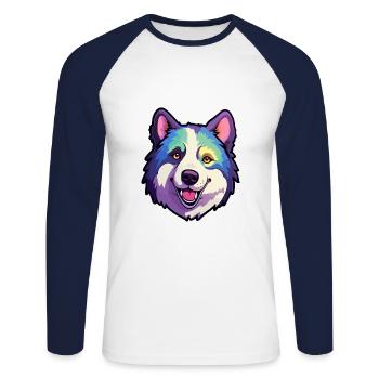 Karelian Bear Dog Breed Cartoon Kawaii Illustratio - Unisex Long Sleeve Baseball T-Shirt - white/navy - Front - Nik (191cm)