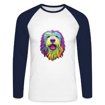 Komondor race de chien dessin animé kawaii illustration - T-shirt baseball manches longues Homme - blanc/marine - Devant - Nik (191cm)