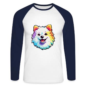 Spitz japonais chien race dessin animé kawaii illustrati - T-shirt baseball manches longues Homme - blanc/marine - Devant - Nik (191cm)