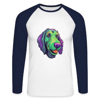 Irish Wolfhound chien race Cartoon Kawaii Illustrat - T-shirt baseball manches longues Homme - blanc/marine - Devant - Nik (191cm)