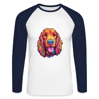 Irischer Setter Hund Rasse Cartoon Kawaii Illustration - Unisex Baseballshirt langarm - Weiß/Navy - Vorne - Nik (191cm)
