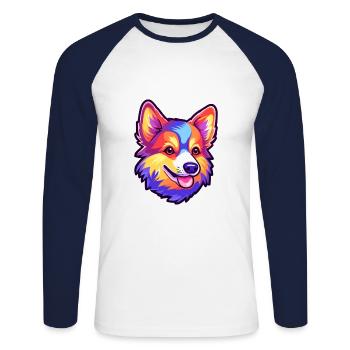 Isländischer Schäferhund Hunderasse Cartoon Kawaii Illust - Unisex Baseballshirt langarm - Weiß/Navy - Vorne - Nik (191cm)