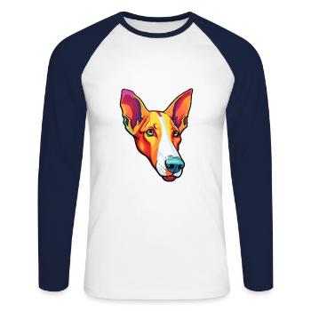 Ibizan Hound Dog Breed Cartoon Kawaii Illustration - Unisex Long Sleeve Baseball T-Shirt - white/navy - Front - Nik (191cm)