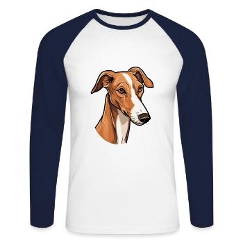 Polish Greyhound Dog Breed Cartoon Kawaii Illustra - Unisex Long Sleeve Baseball T-Shirt - white/navy - Front - Nik (191cm)