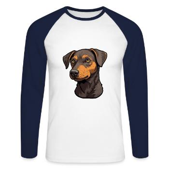 Patterdale Terrier Hunderasse Cartoon Kawaii Illust - Unisex Baseballshirt langarm - Weiß/Navy - Vorne - Nik (191cm)