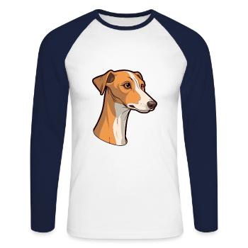 Vieux lévrier croate race de chien dessin animé Kawaii I - T-shirt baseball manches longues Homme - blanc/marine - Devant - Nik (191cm)