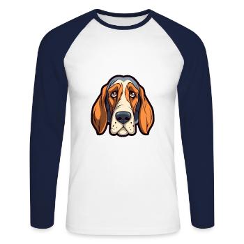 Chien de chasse polonais race dessin animé Kawaii illustration - T-shirt baseball manches longues Homme - blanc/marine - Devant - Nik (191cm)