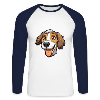 Perdiguero Navarro Hunderasse Karikatur Kawaii Illust - Unisex Baseballshirt langarm - Weiß/Navy - Vorne - Nik (191cm)