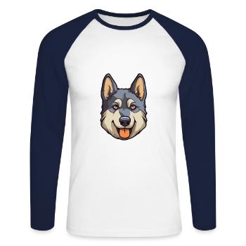 Norwegischer Elchhund Hunderasse Karikatur Kawaii Illust - Unisex Baseballshirt langarm - Weiß/Navy - Vorne - Nik (191cm)