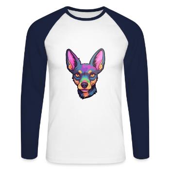 Anglais Toy Terrier Chien Race Cartoon Kawaii Illus - T-shirt baseball manches longues Homme - blanc/marine - Devant - Nik (191cm)