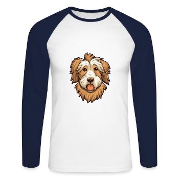 Catalan Sheepdog Dog Breed Cartoon Kawaii Illustra - Unisex Long Sleeve Baseball T-Shirt - white/navy - Front - Nik (191cm)