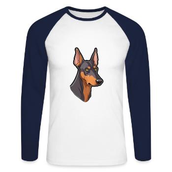 Dobermann Pinscher Hunderasse Cartoon Kawaii Illustration - Unisex Baseballshirt langarm - Weiß/Navy - Vorne - Nik (191cm)
