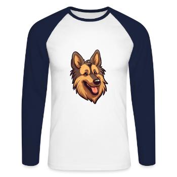Belgian Tervuren Dog Breed Cartoon Kawaii Illustra - Unisex Long Sleeve Baseball T-Shirt - white/navy - Front - Nik (191cm)