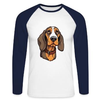 Bruno Jura Hound race chien dessin animé Kawaii Illustra - T-shirt baseball manches longues Homme - blanc/marine - Devant - Nik (191cm)