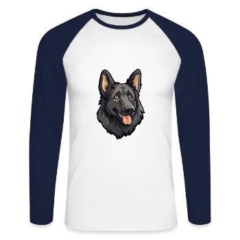 Chien de berger belge race de chien Cartoon Kawaii Illustra - T-shirt baseball manches longues Homme - blanc/marine - Devant - Nik (191cm)