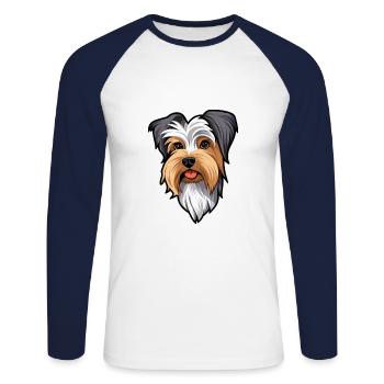Biewer Terrier Dog Breed Cartoon Kawaii Illustrati - Unisex Long Sleeve Baseball T-Shirt - white/navy - Front - Nik (191cm)