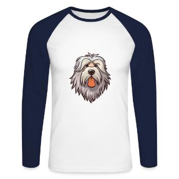 Bergamasco Berger Chien Race Cartoon Kawaii Illus - T-shirt baseball manches longues Homme - blanc/marine - Devant - Nik (191cm)