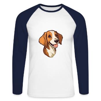 Drever Hunderasse Cartoon Kawaii Illustration - Unisex Baseballshirt langarm - Weiß/Navy - Vorne - Nik (191cm)
