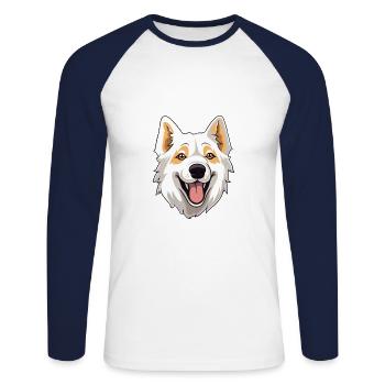 Berger Blanc Suisse Dog Breed Cartoon Kawaii Illus - Unisex Long Sleeve Baseball T-Shirt - white/navy - Front - Nik (191cm)