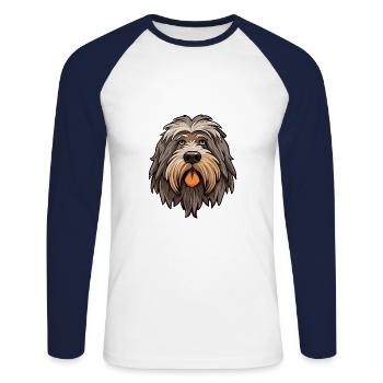 Bergamasco chien race dessin animé kawaii illustration - T-shirt baseball manches longues Homme - blanc/marine - Devant - Nik (191cm)