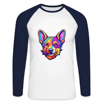 Lundehund chien race Cartoon Kawaii Illustration - T-shirt baseball manches longues Homme - blanc/marine - Devant - Nik (191cm)