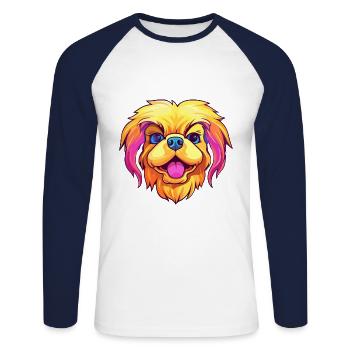 Pekingese Dog Breed Cartoon Kawaii Illustration - Unisex Long Sleeve Baseball T-Shirt - white/navy - Front - Nik (191cm)