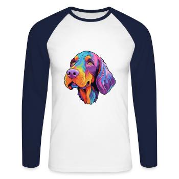 Portugiesischer Vorstehhund Rasse Cartoon Kawaii Illust - Unisex Baseballshirt langarm - Weiß/Navy - Vorne - Nik (191cm)