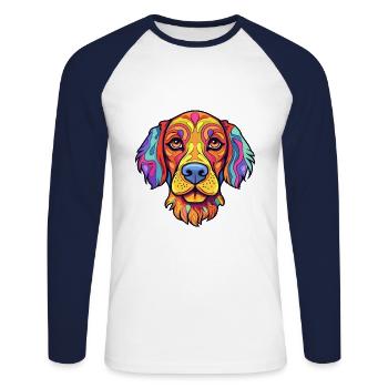 Sapsali Dog Breed Cartoon Kawaii Illustration - Unisex Long Sleeve Baseball T-Shirt - white/navy - Front - Nik (191cm)