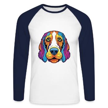 Chien courant russe race de chien Cartoon Kawaii Illustratio - T-shirt baseball manches longues Homme - blanc/marine - Devant - Nik (191cm)