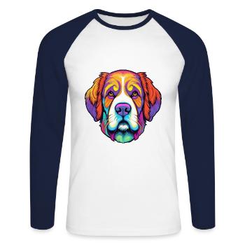 Saint Bernard Chien Race Cartoon Kawaii Illustratio - T-shirt baseball manches longues Homme - blanc/marine - Devant - Nik (191cm)