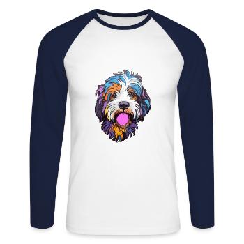 Schapendoes race de chien dessin animé Kawaii Illustration - T-shirt baseball manches longues Homme - blanc/marine - Devant - Nik (191cm)