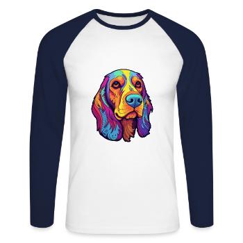 Slovaque Cuvac chien race dessin animé kawaii illustration - T-shirt baseball manches longues Homme - blanc/marine - Devant - Nik (191cm)
