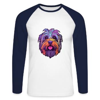Skye Terrier Hunderasse Cartoon Kawaii Illustration - Unisex Baseballshirt langarm - Weiß/Navy - Vorne - Nik (191cm)
