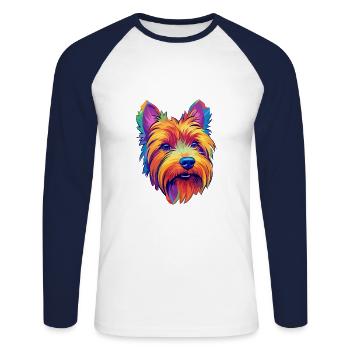 Silky Terrier Race De Chien Cartoon Kawaii Illustratio - T-shirt baseball manches longues Homme - blanc/marine - Devant - Nik (191cm)