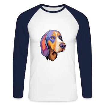 Serbe tricolore chien chien race dessin animé Kawaii - T-shirt baseball manches longues Homme - blanc/marine - Devant - Nik (191cm)