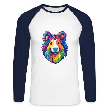 Sheltie Dog Breed Cartoon Kawaii Illustration - Unisex Long Sleeve Baseball T-Shirt - white/navy - Front - Nik (191cm)