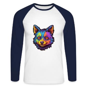 Schipperke chien race dessin animé kawaii illustration - T-shirt baseball manches longues Homme - blanc/marine - Devant - Nik (191cm)