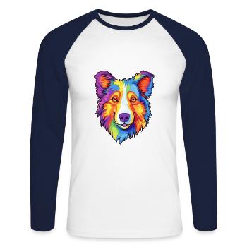 Scotch Collie chien race Cartoon Kawaii Illustratio - T-shirt baseball manches longues Homme - blanc/marine - Devant - Nik (191cm)
