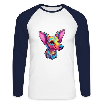 Race de chien nu péruvien dessin animé Kawaii Illustr - T-shirt baseball manches longues Homme - blanc/marine - Devant - Nik (191cm)