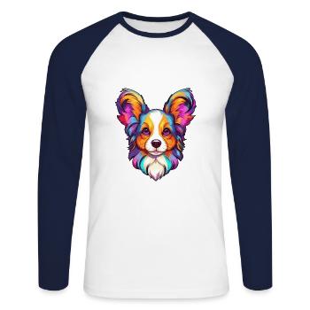Papillon chien race dessin animé Kawaii Illustration - T-shirt baseball manches longues Homme - blanc/marine - Devant - Nik (191cm)