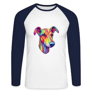 Chien de race de lévrier polonais Cartoon Kawaii Illustra - T-shirt baseball manches longues Homme - blanc/marine - Devant - Nik (191cm)